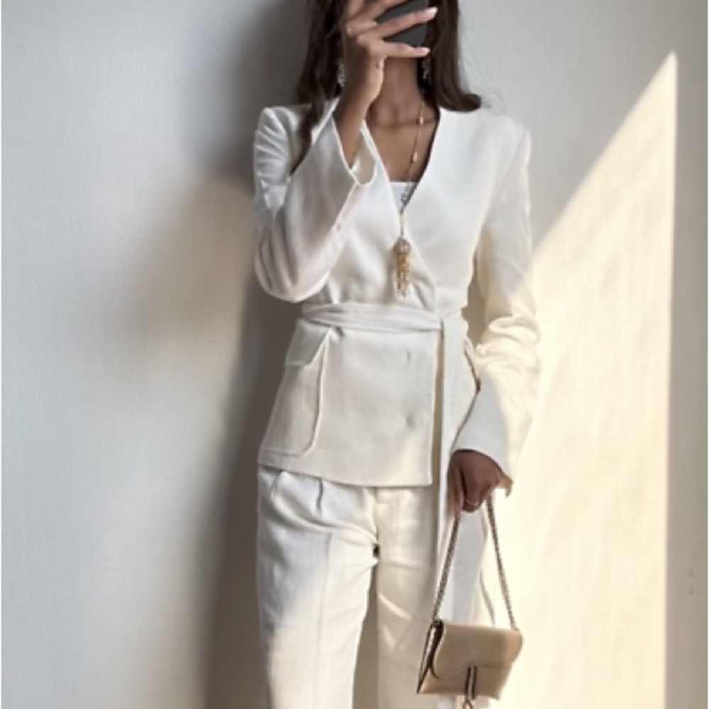 Zara nwt linen jacket blazer casual with waist tie belt - Picture 6 of 14